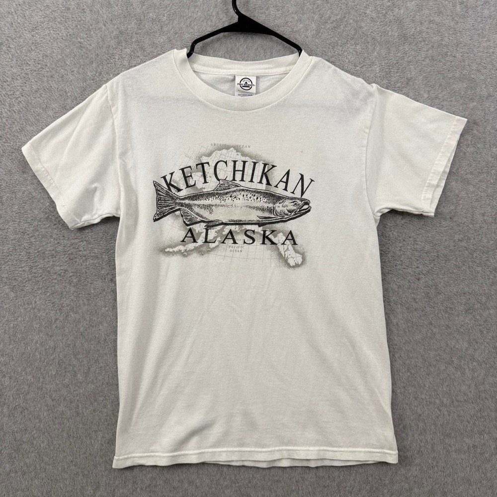 intage Ketchikan Alaska Salmon Fish Graphic T-Shirt White Delta Pro Weight
